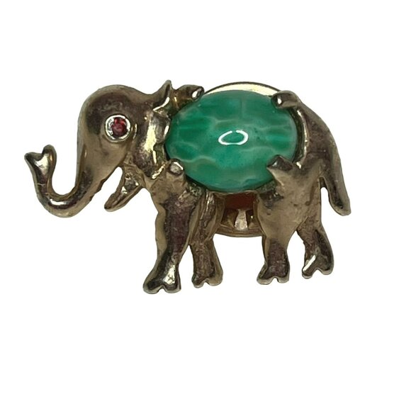 Tiny Vintage Gold-Tone Lucky Elephant Pin Green Stone - Picture 8 of 8